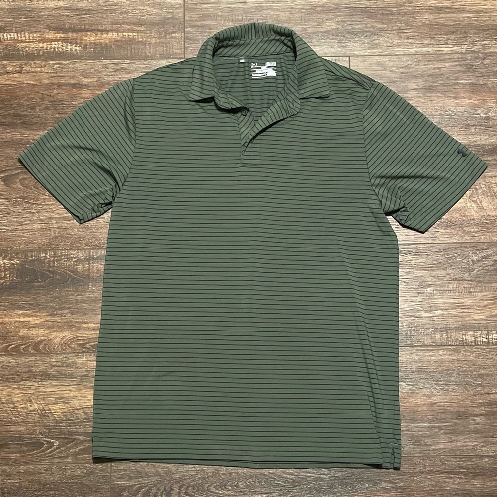 Champion Green and Black Striped Moisture Wicking Polo / Size Men’s Medium